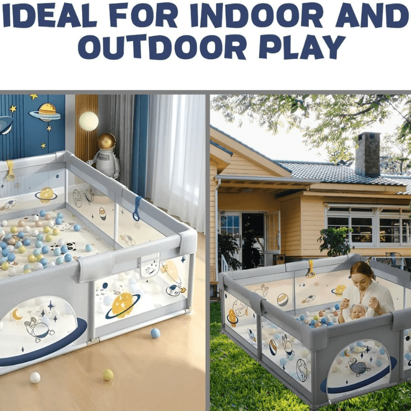 Wide and versatile baby playpen (180x150 cm) with a large fence, perfect for babies and toddlers, offering a safe and spacious play area.