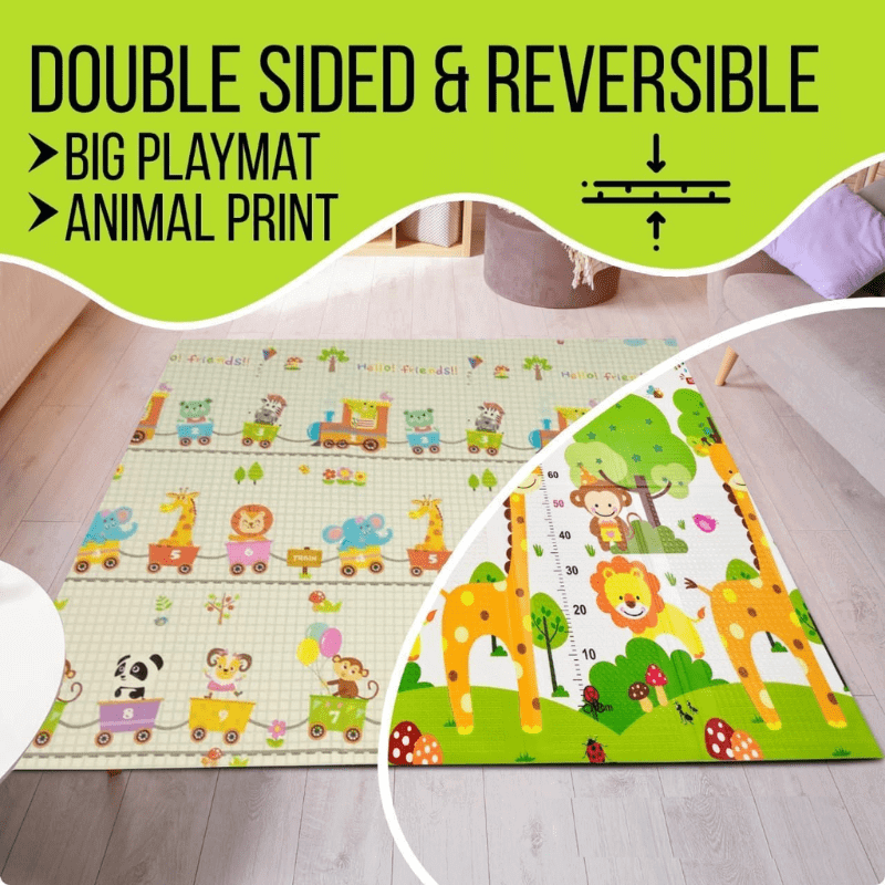 Foldable baby play mat (150x180 cm), waterproof luxurious foam, 1.3 cm thick, perfect for infants, toddlers, and babies for indoor and outdoor use.