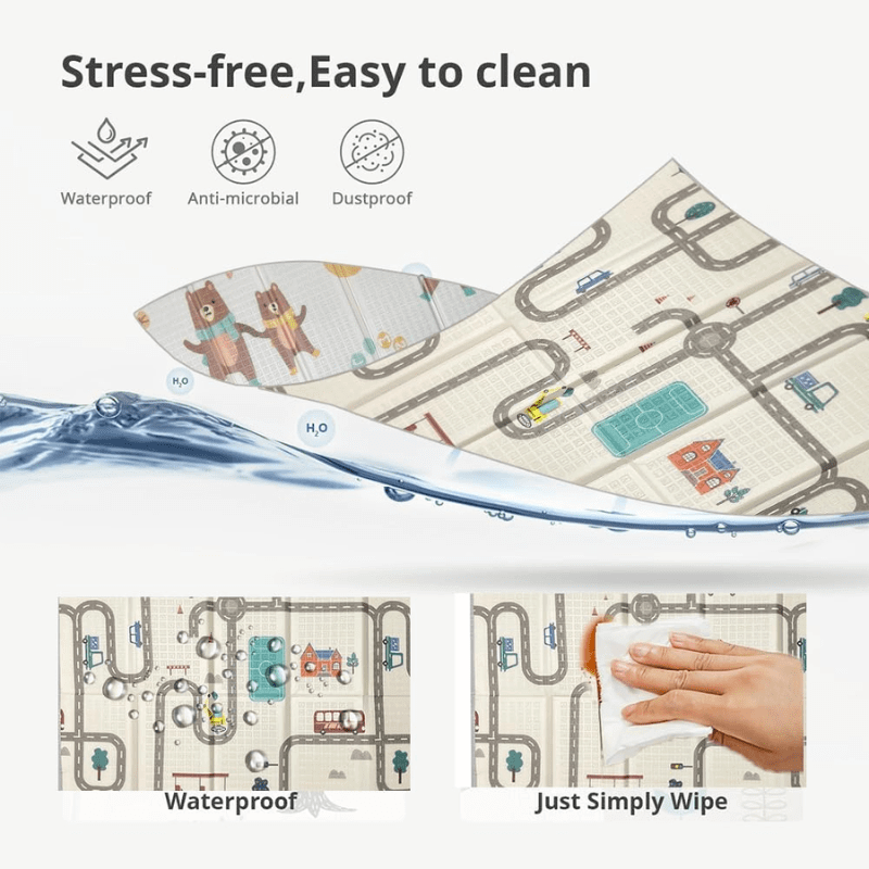 Versatile foldable baby play mat (120x120x1cm), waterproof and easy-to-clean, perfect for infants and toddlers for indoor and outdoor use.