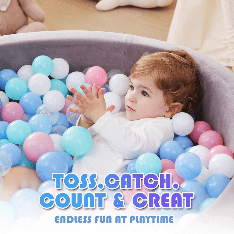 50 PCS plastic ball pit balls (5.5cm), perfect for baby ball pits, playpens, and indoor/outdoor fun, ideal for kids' birthday parties.