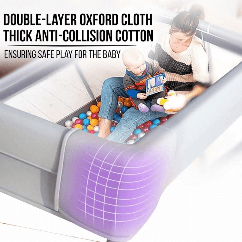 Versatile baby playpen (120x120 cm) with soft play mat and 20 non-toxic pit balls, offering a safe and stylish play yard for babies and toddlers.