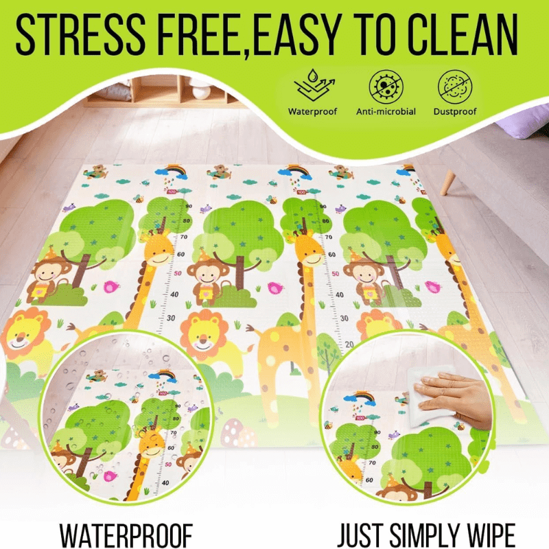 Foldable baby play mat (150x180 cm), waterproof luxurious foam, 1.3 cm thick, perfect for infants, toddlers, and babies for indoor and outdoor use.