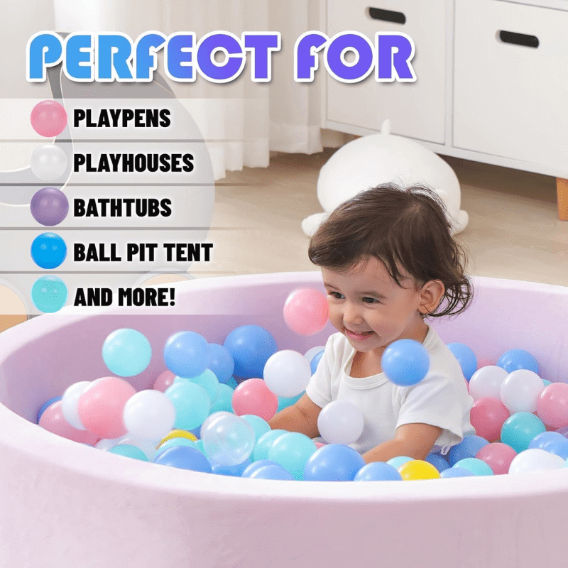 50 PCS plastic ball pit balls (5.5cm), perfect for baby ball pits, playpens, and indoor/outdoor fun, ideal for kids' birthday parties.
