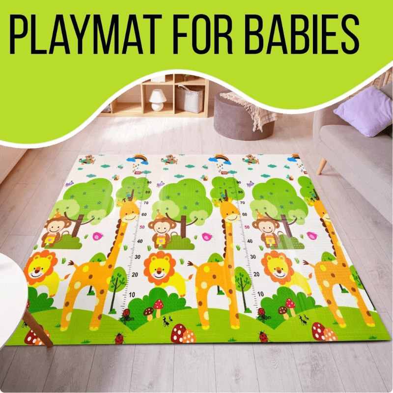 Foldable baby play mat (150x180 cm), waterproof luxurious foam, 1.3 cm thick, perfect for infants, toddlers, and babies for indoor and outdoor use.