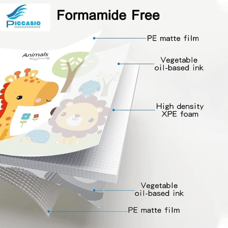 Foldable baby play mat (150x180 cm), waterproof luxurious foam, 1.3 cm thick, perfect for infants, toddlers, and babies for indoor and outdoor use.